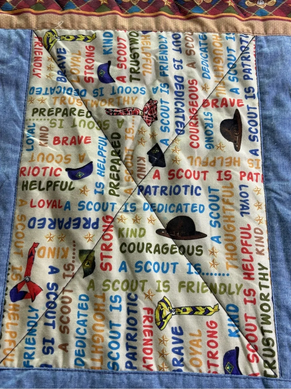 Handmade Boy Scouts Quilt 55x51 Patriotic Patchwork Camping Scout Throw Blanket